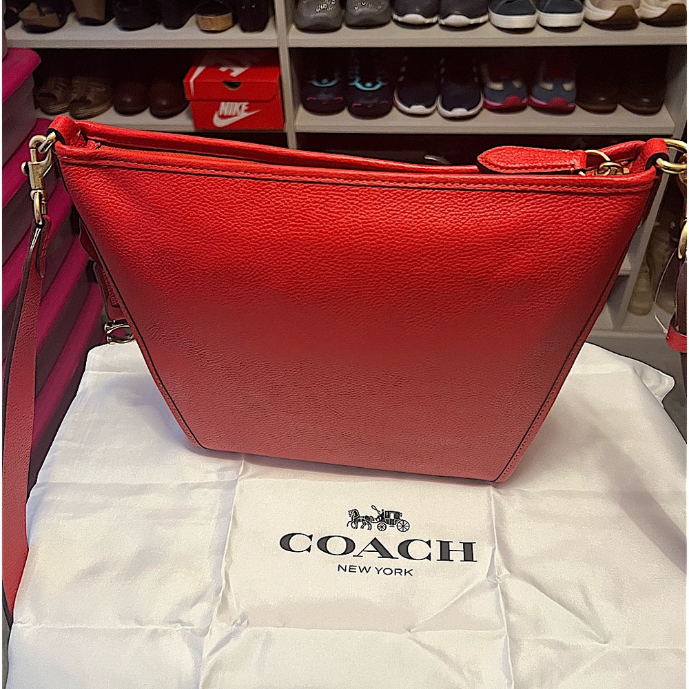 Vibrant Red Brand New Leather Coach Small Duffle Bag